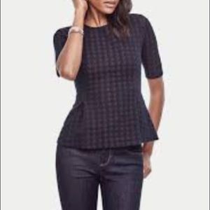 Ann Taylor- Blue Quilted Houndstooth Peplum Top